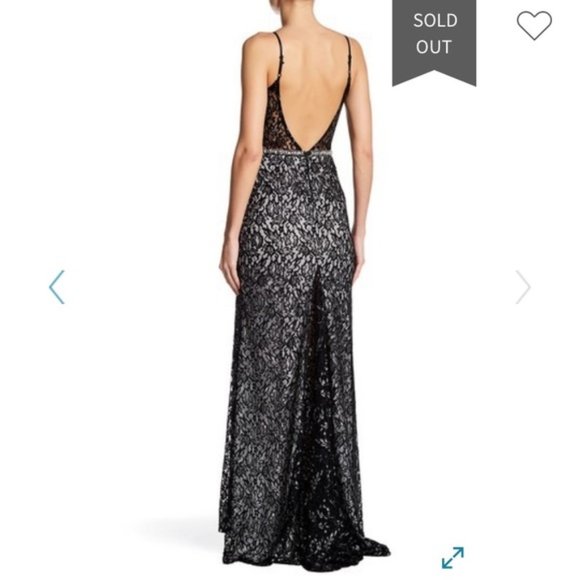 Sequin Hearts Open Back Lace Gown Black White Silver Size 7 Prom - Picture 2 of 4